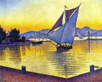 (image for) Handmade Oil painting for home canvas, oil painting framed canvas for living room Paul Signac's painting, The Port at Sunset, Sai - Click Image to Close